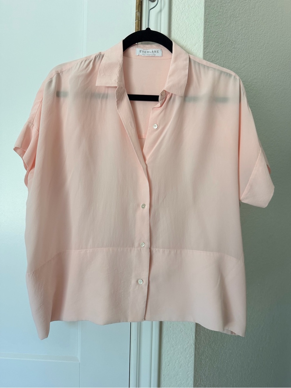 Everlane Pink Boxy Silk Button-Up Shirt